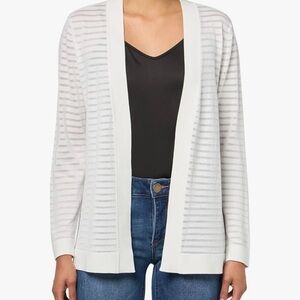 Anne Klein Sheer-Striped White Open-Front Cardigan Women’s Size XXS